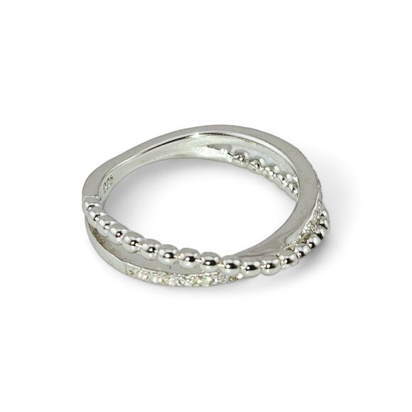 Sterling Silver Jewelry - Sterling Silver 925 Overlap Beads CZ Ring